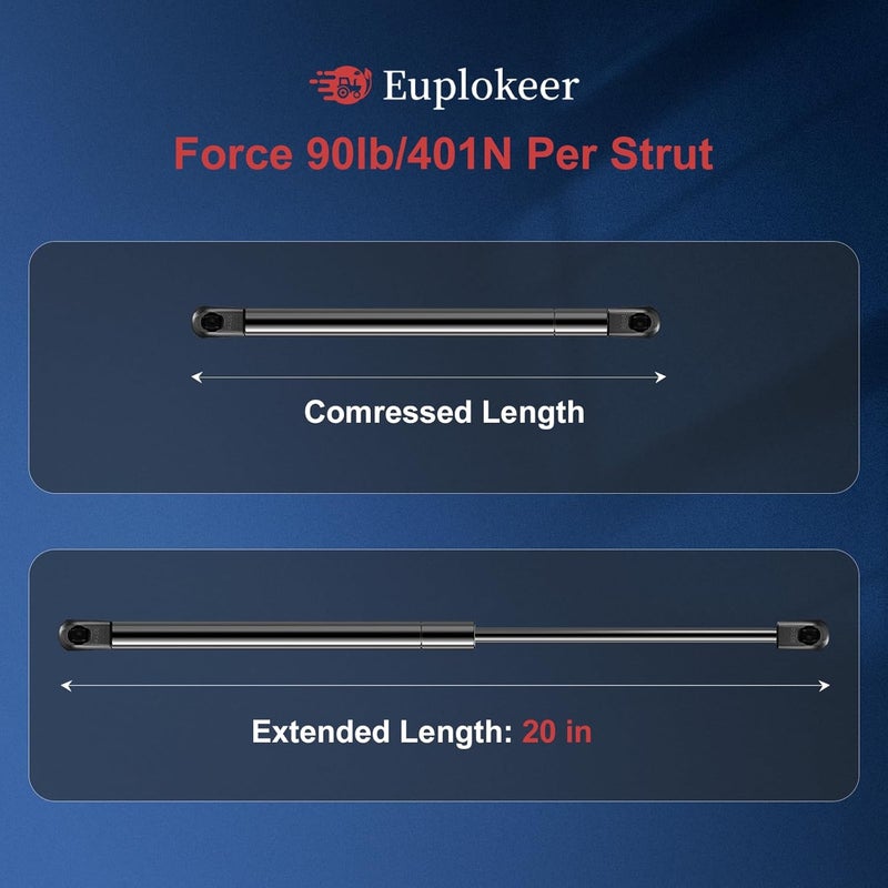 Euplokeer Qty (2) GSNI-2300-90 20in 90lb/400N Universal Gas Strut Spring with Mounting Bracket-C16-19222 Shock Lift Support for RV Bed, Pickup Truck Cap Bed Tonneau Cover, Tanning Bed, Boat Hatch - Image 2